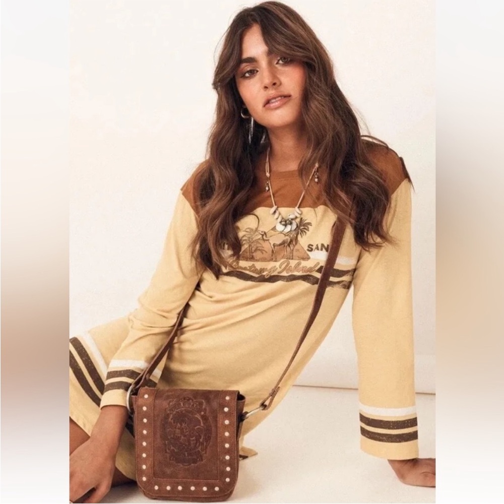 Reserved spell & The Gypsy Savannah Evening Bag tan genuine leather - Picture 2 of 4
